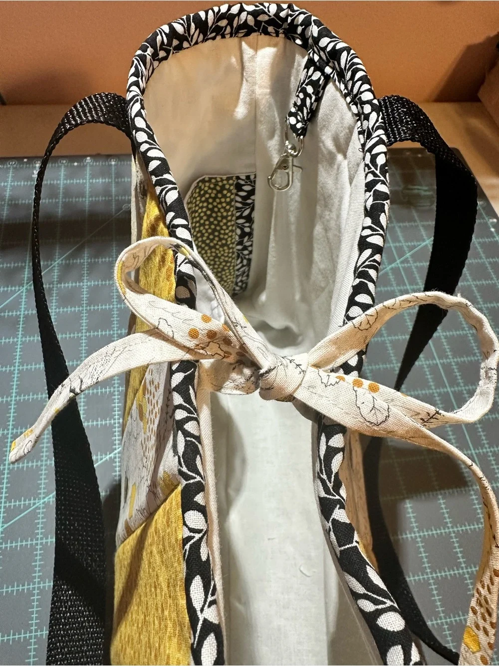 Handmade Yellow & Black Bee-Print Quilted Tote Bag